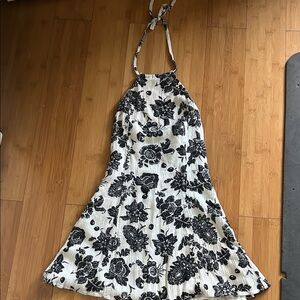 Kendall & Kylie Black and White Floral Halter Dress